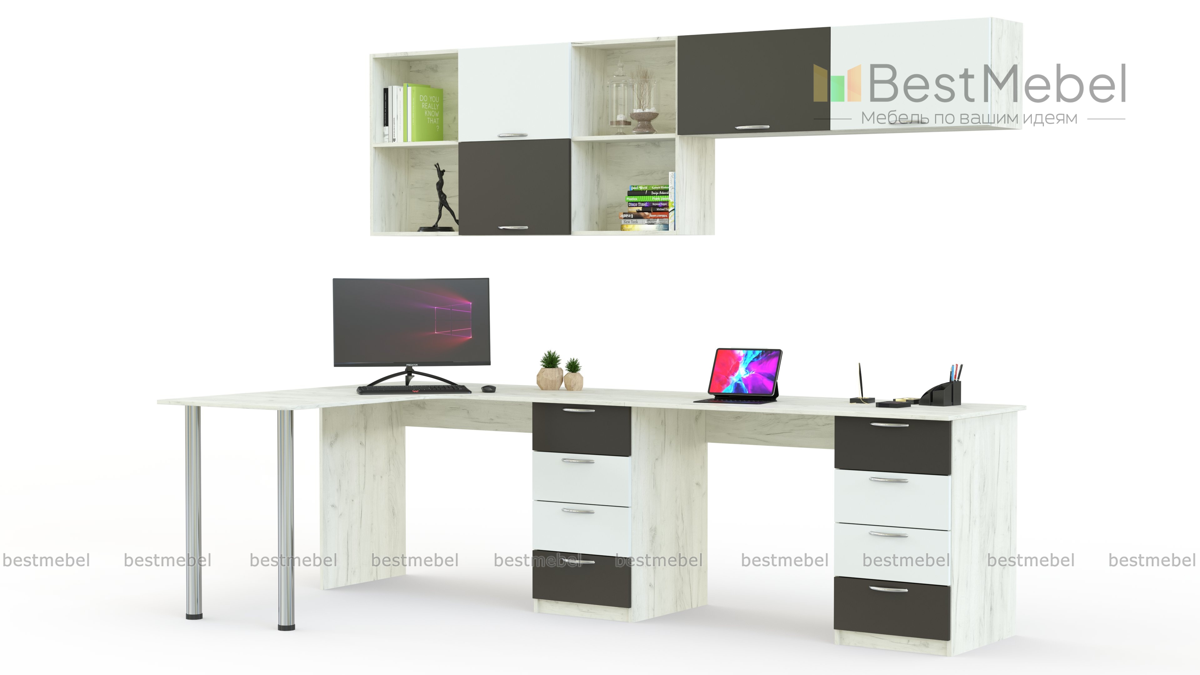 Угловой письменный стол для двоих Виктория 20 BMS