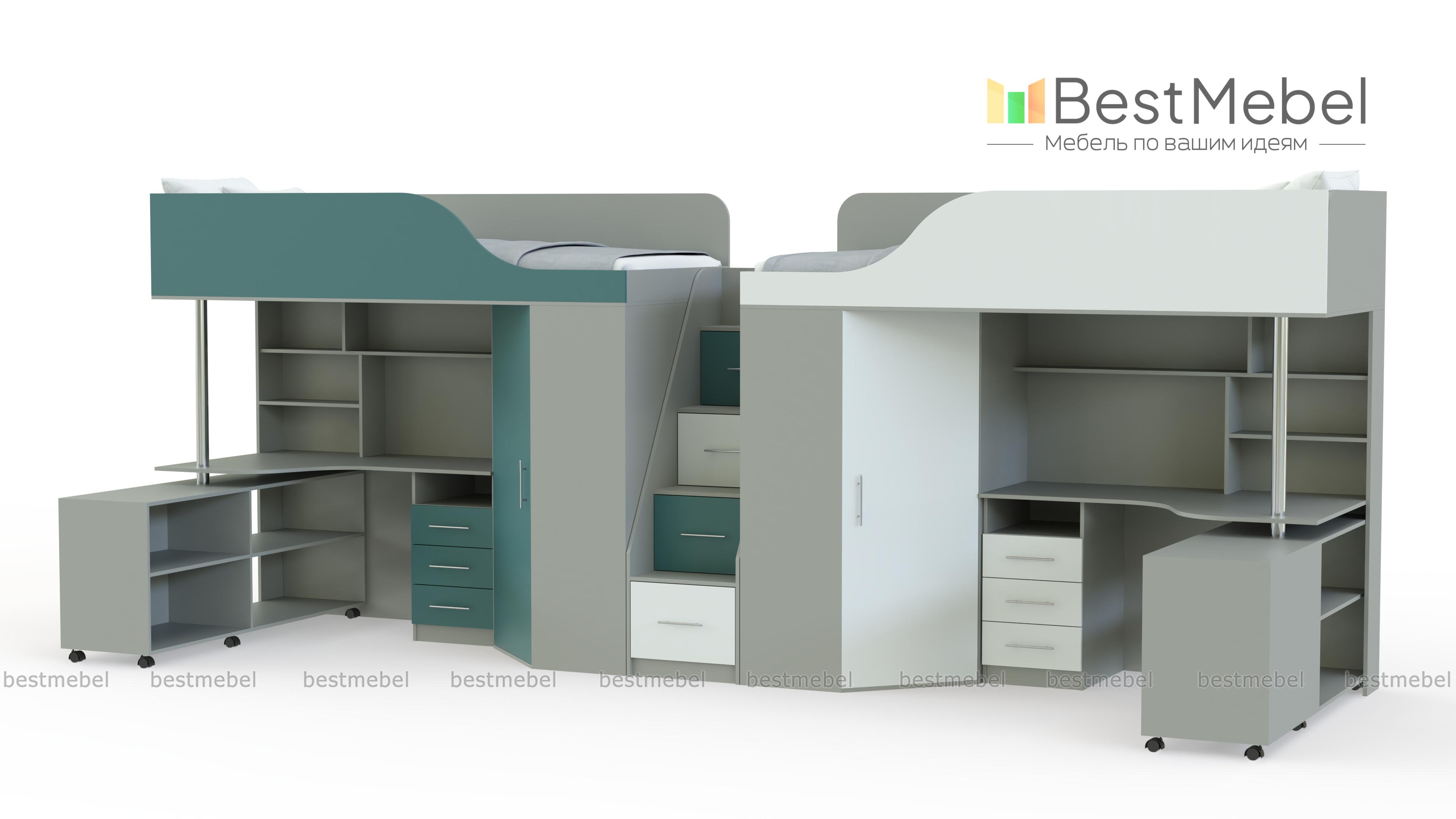 Кровать-чердак с рабочей зоной Мираж 17  BMS - Фото